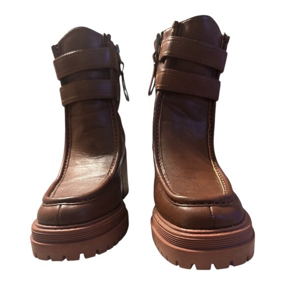 Sam & Libby Cognac Boots 8.5 Floral Buckle - Picture 1 of 13